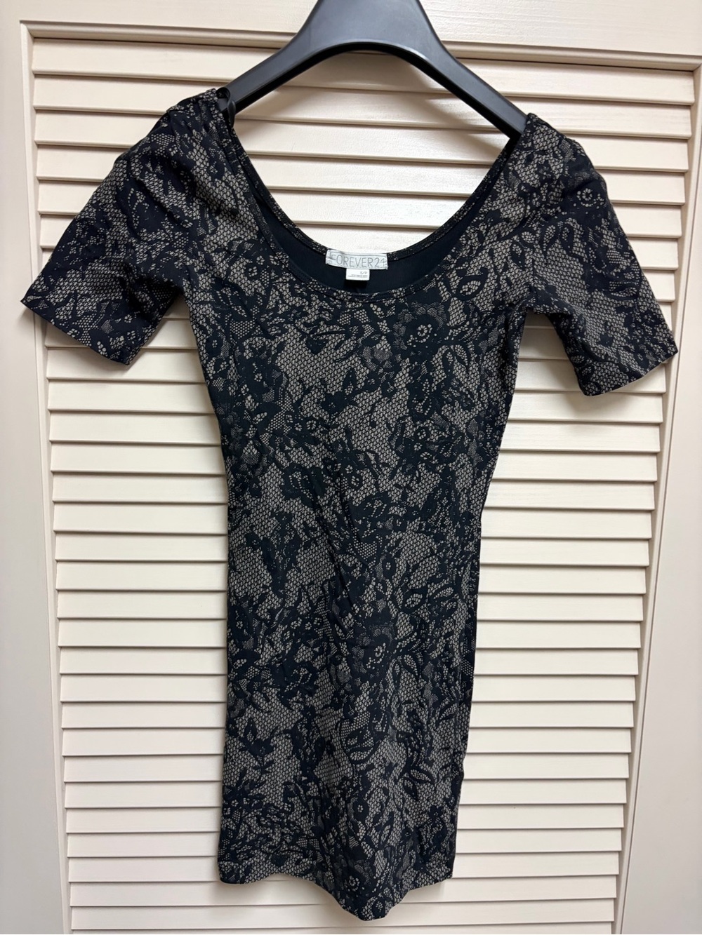 Forever 21 Womens S Black Lace Print Bodycon Mini Dress Short Sleeve Goth Punk